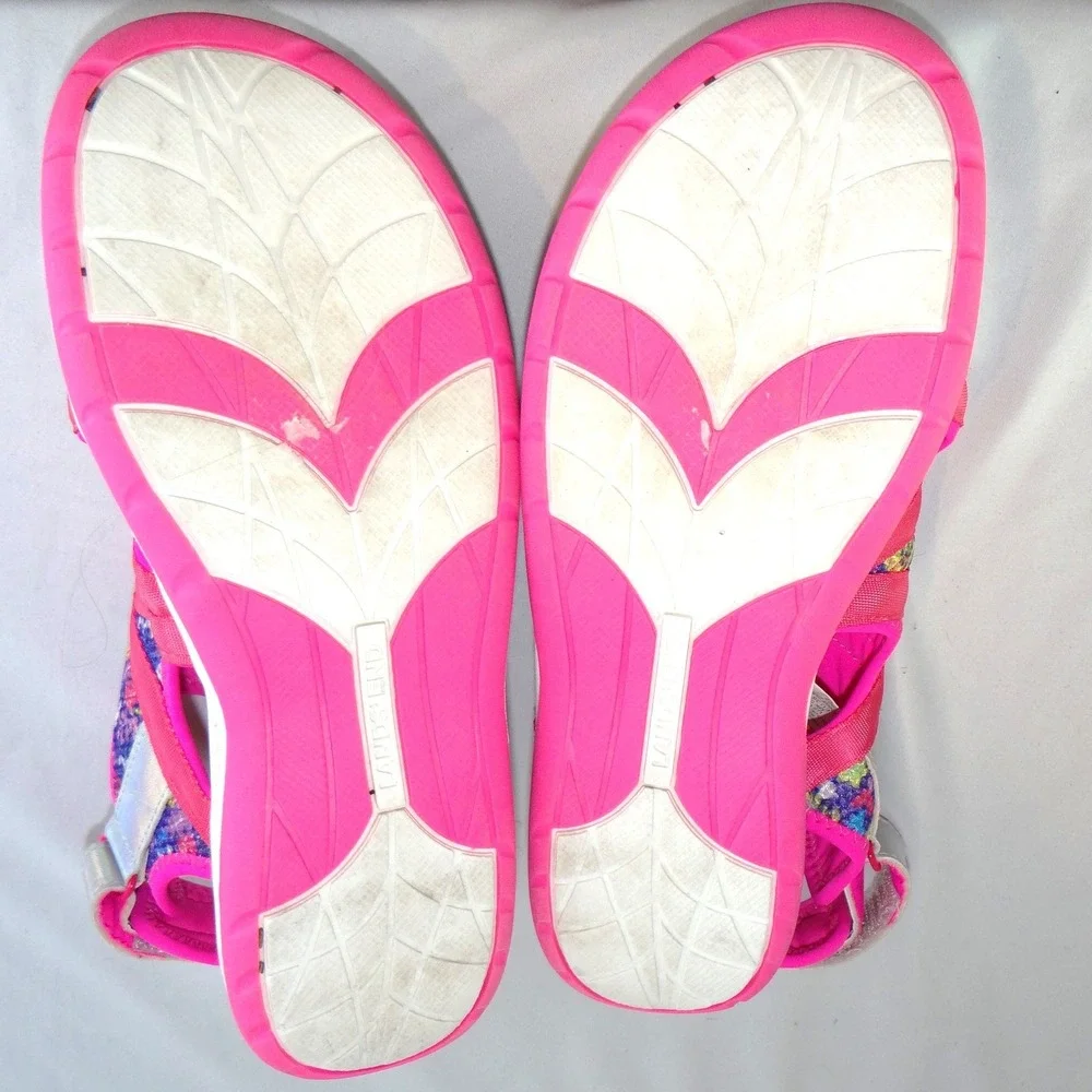 Lands End Youth‎ 6M Girls Sport Sandals Pink Floral Holographic Water Shoes